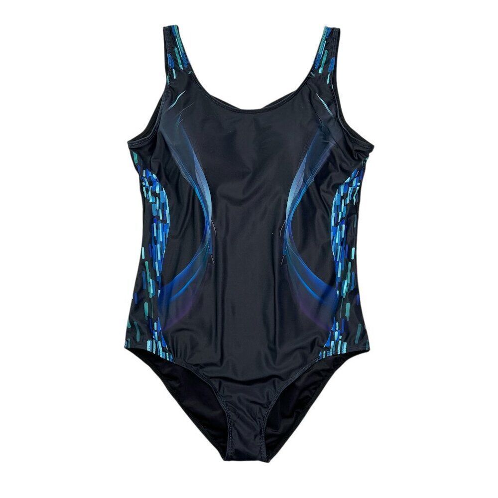 Women's Size XL Black & Blue One Piece Swimsuit